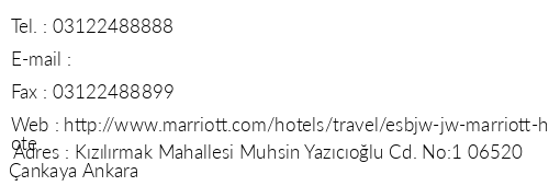 Jw Marriott Ankara Hotel telefon numaralar, faks, e-mail, posta adresi ve iletiim bilgileri